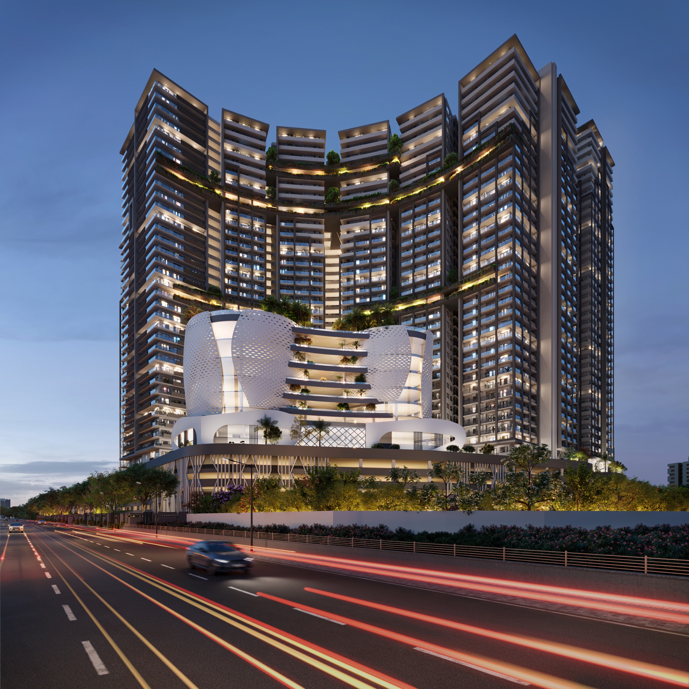Artist impression of MoonGlade towers at dusk