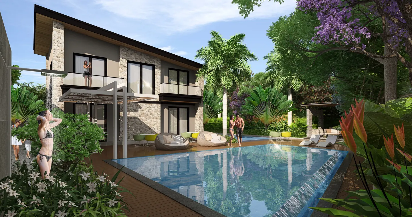 Elite 18 pool and landscaped surroundings